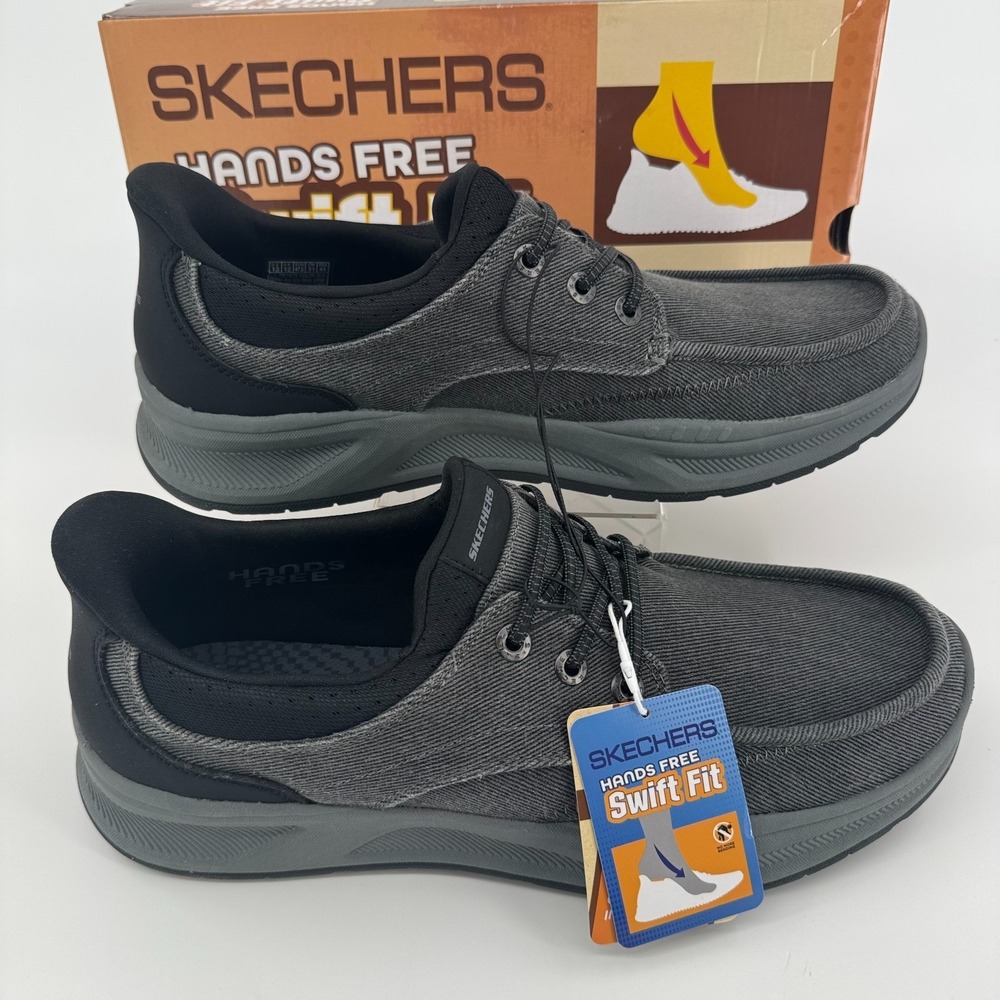 NEW Skechers Hands Free Swift Fit Canvas Shoes MENS Black Lace Up Sneakers 13